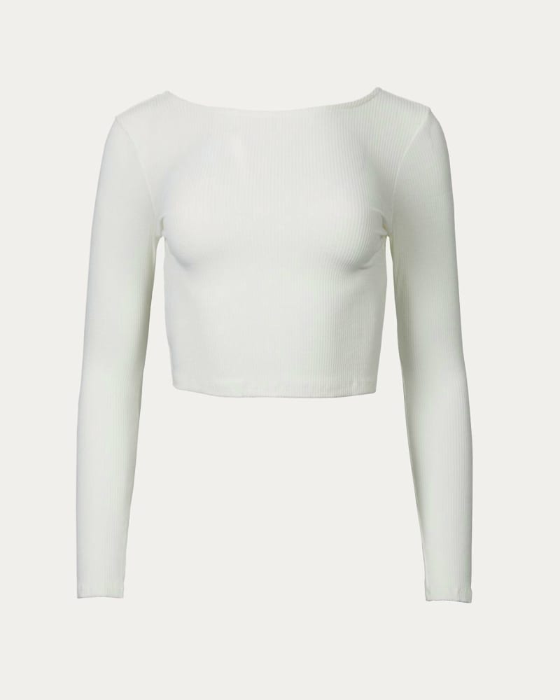 Front of a size L Ribbed Open-Back Stretch-Modal Top in Off-White in Off-White by By Together. | dia_product_style_image_id:334393